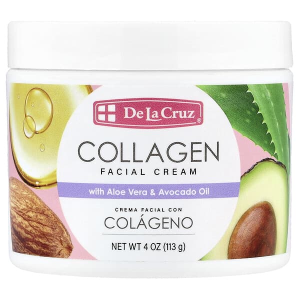 De La Cruz, Collagen Facial Cream With Aloe Vera & Avocado Oil, 4 oz (113 g)