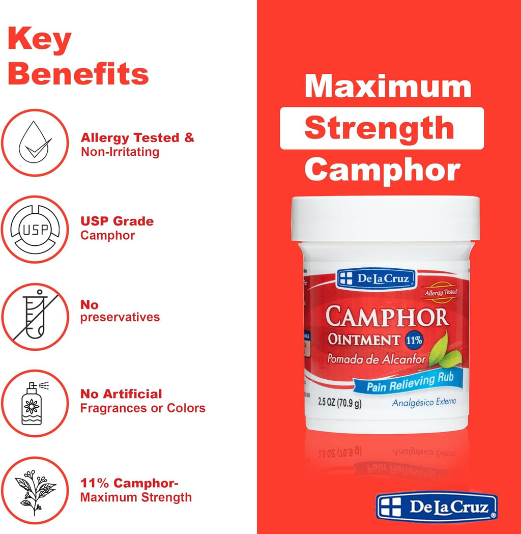 De La Cruz, Camphor Ointment 11%, Pain Relieving Rub,  (70.9 g)