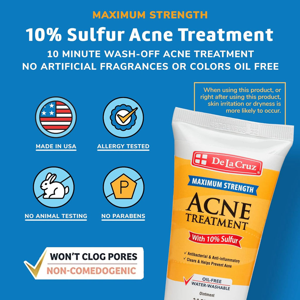 De La Cruz® Acne Treatment Maximum Strength with 10% Sulfur 74g