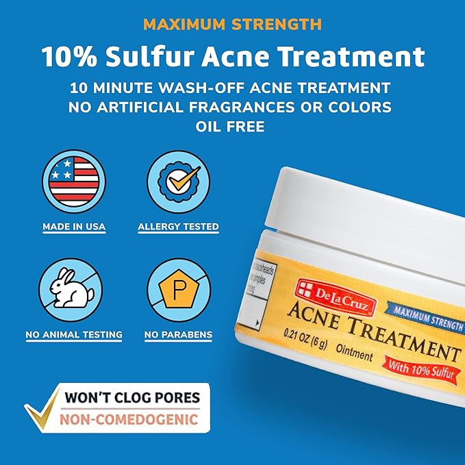De La Cruz Acne Treatment Maximum Strength with 10% Sulfur (6 g)