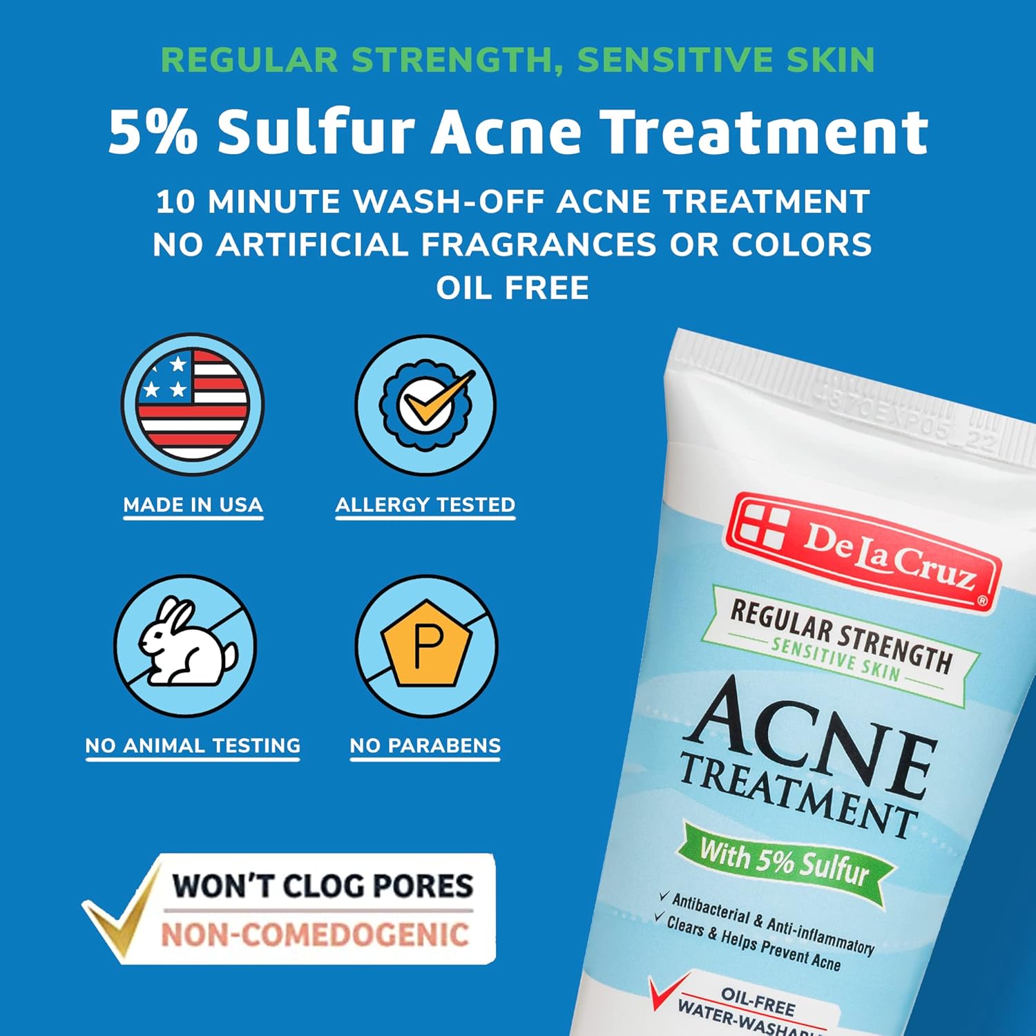 De La Cruz, Acne Treatment Ointment with 5% Sulfur, For Sensitive Skin, 2.6 oz (74 g)