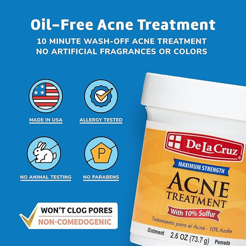 De La Cruz Acne Treatment Maximum Strength with 10% Sulfur (73.7 g)
